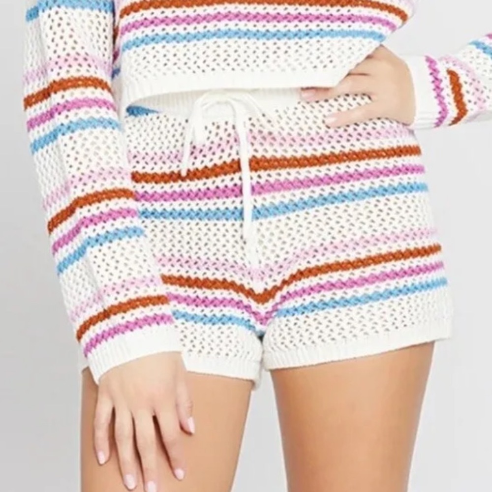 L*Space On the Horizon Crochet Shorts in Island Stripe Open Knit Cover U…